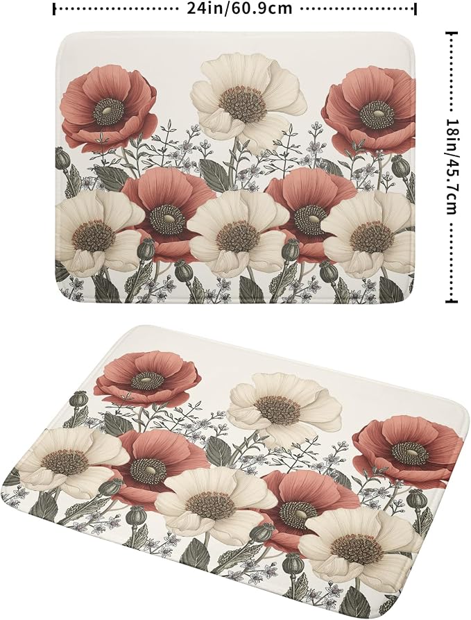 Floral Dish Drying Mat for Kitchen Counter 24x18 Inch Beige Pink Big Flower - Image 4