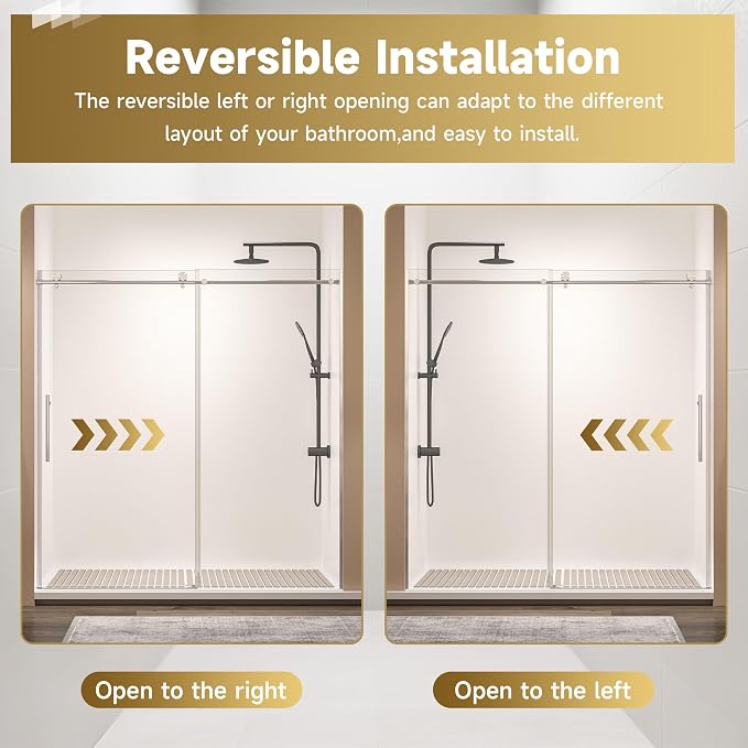 Frameless Sliding Shower Door 72” W x 76” H, 3/8” Tempered Glass, Single Bypass - Image 2