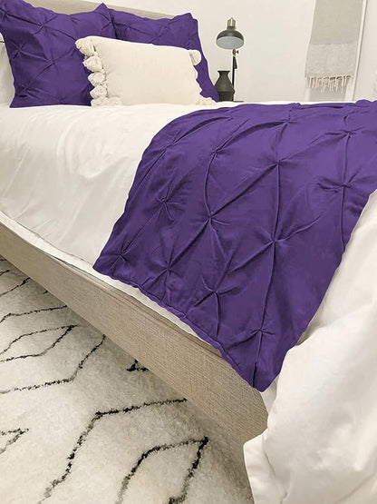 Bed Runner Set - 100% Pure Cotton 800 Thread Count - Luxury 1 Pinch Pleated Bed Runner and 2 Pillow Cover - 3 Piece Pinch Pleated Bed Runner Set Queen, Purple