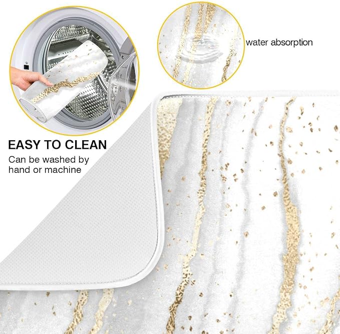 Marble Dish Drying Mat for Kitchen Counter White Golden Marble Gary Grey Drying - Image 2