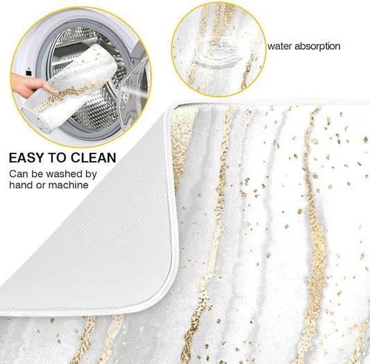 Marble Dish Drying Mat for Kitchen Counter White Golden Marble Gary Grey Drying - Image 2