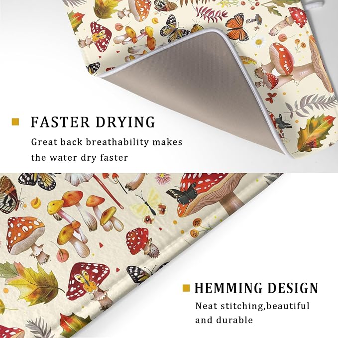 Magic Mushroom Dish Drying Mats Botanical Decorative Absorbent Drying Pad - Image 3