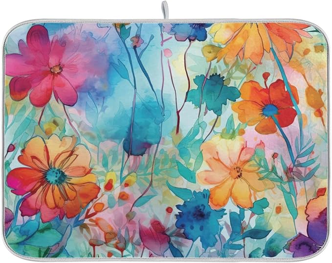 Colorful Beautiful Flowers Dish Drying Mat by BOENLE-WELCOMEYOURCOMING
