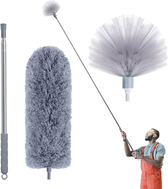 Cobweb Duster with Extension Pole, Spider Web Brush & Ceiling Cleaning Kit by IVYROLL