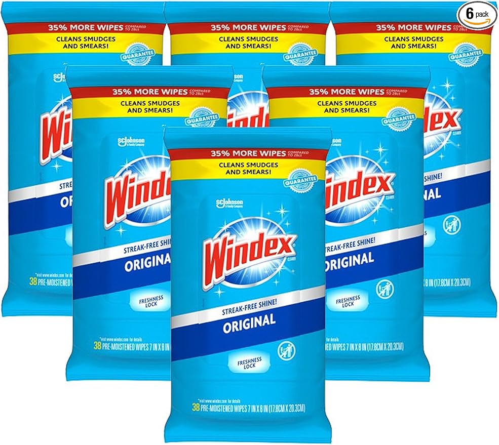 Windex Glass Cleaning Wipes, Pre-Moistened Glass and Surface Wipes to Clean by Windex