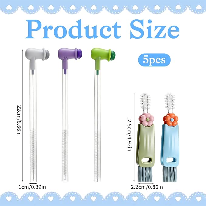 Straw Cleaner Brush Set: 3 Pcs Reusable Pea Long Straw Pipe Cleaner Brushes and - Image 2