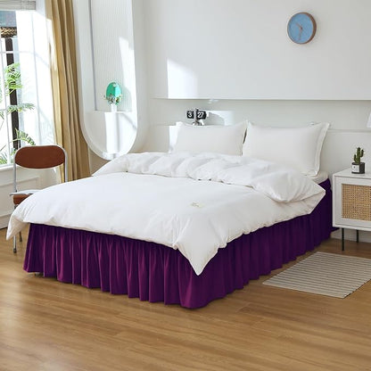 MEILA Wrap Around Bed Skirt Three Fabric Sides Elastic Dust Ruffled 16 Inch Tailored Drop,Easy to Install Fade Resistant-Purple, Twin/Full