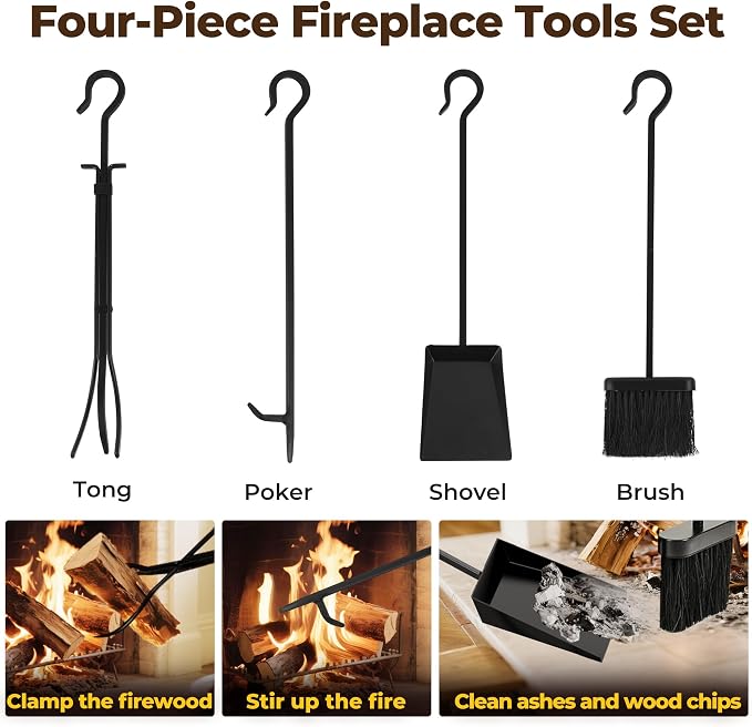 AMAGABELI GARDEN & HOME 31.6in Large Firewood Rack Fireplace Tools Set Wood - Image 2