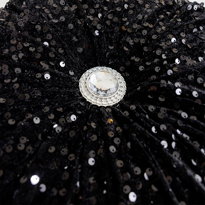 Round Throw Pillow, 13.7" Soft Glitter Sequin Pleated Pumpkin Decorative Round Pillow Circle Floor Pillow Cushions for Sofa Bed Chair Living Room Floor Home Decoration, Black