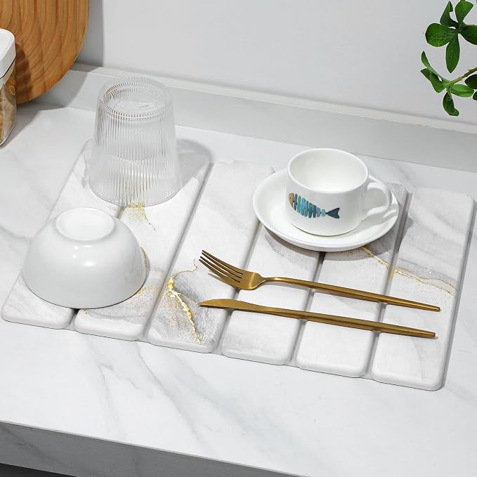 2 PCS Stone Dish Drying Mat for Kitchen Counter, Quick Dry Stone Dishes Mats - Image 8