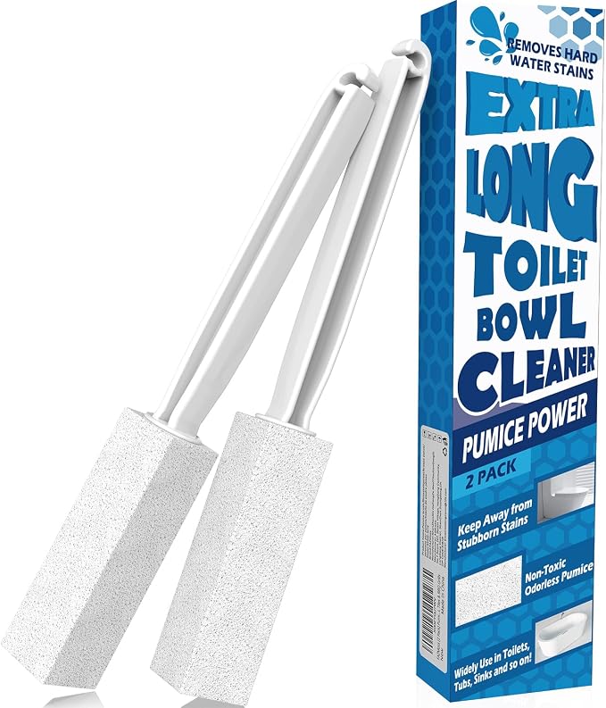 2 Pack Pumice Stone for Toilet Cleaning, Extra Long Handle for Removing Bowl by FAZMoss