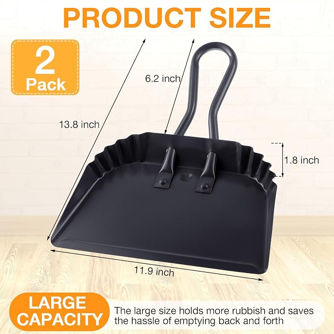 Mumufy 2 Pcs 12 Inch Heavy Duty Metal Dustpan, Stainless Steel Large Wide Dust - Image 2