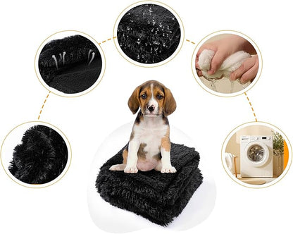 Waterproof Dog Blanket Black Calming Dogs Fluffy Long Faux Fur Pet Throw Blankets for Couch Protector Love Puppy Cat Bed Cover Washable(Black,XL-85x57in)