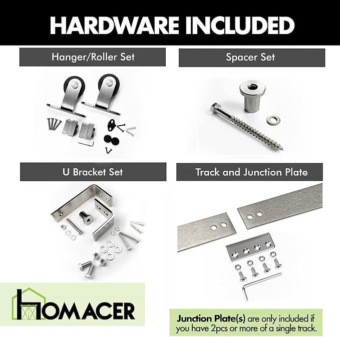 Homacer Brushed Nickel Double Track U-Shape Bypass Sliding Barn Door Hardware - Image 3