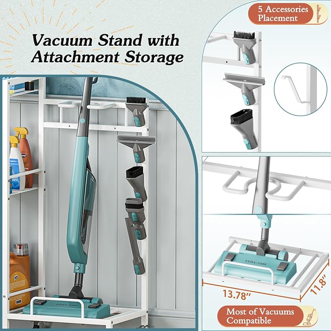 Broom Holder with Cleaning Supplies Organizer, Broom Closet Storage Cabinet - Image 5