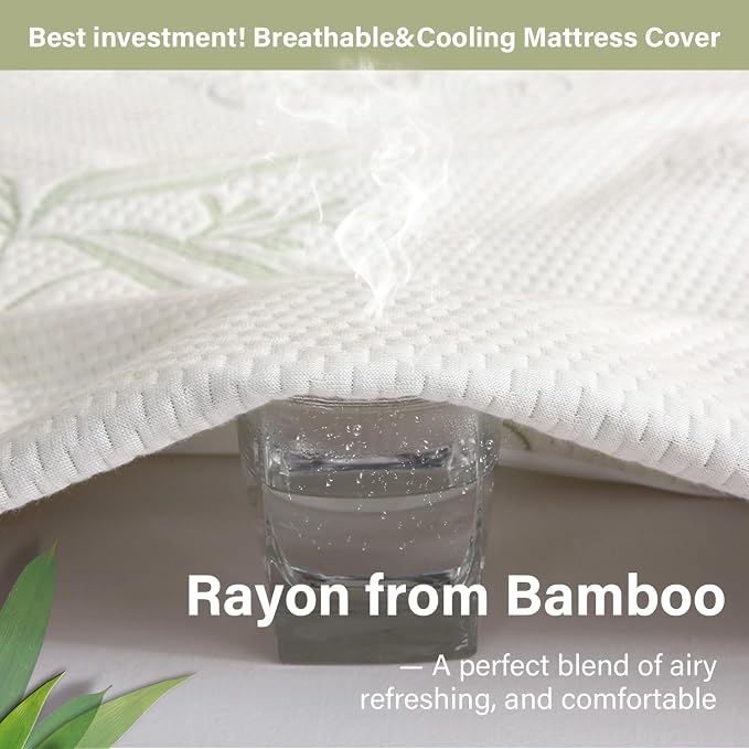 Twin Mattress Protector Waterproof Mattress Pad Washable Bamboo Rayon Mattress - Image 4