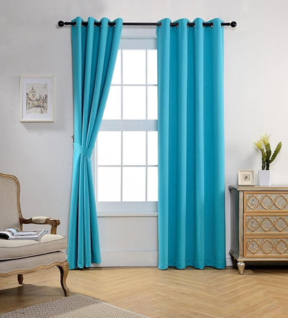 MIUCO Room Darkening Soild Grommet Window Blackout Curtains Panels for Bedroom 1 Pair 52x95 Inch Turquoise, Bonus 2 Tie Backs Included
