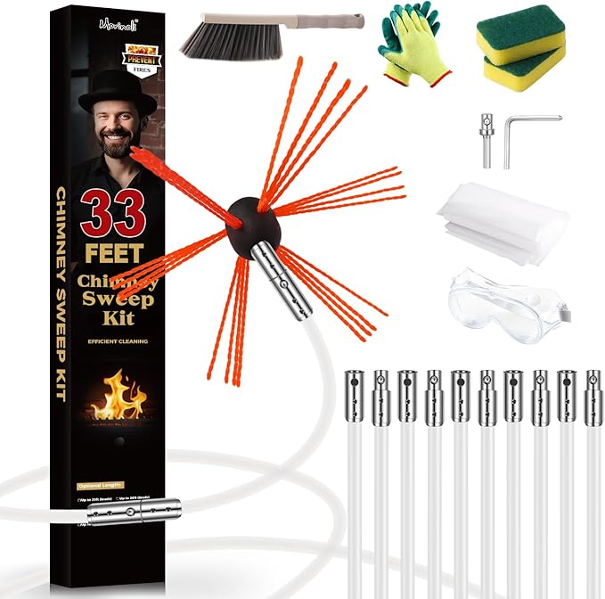 33 Feet Chimney Sweep Kit, Chrome Button Locking System, Chimney Cleaning Kit by Morinoli