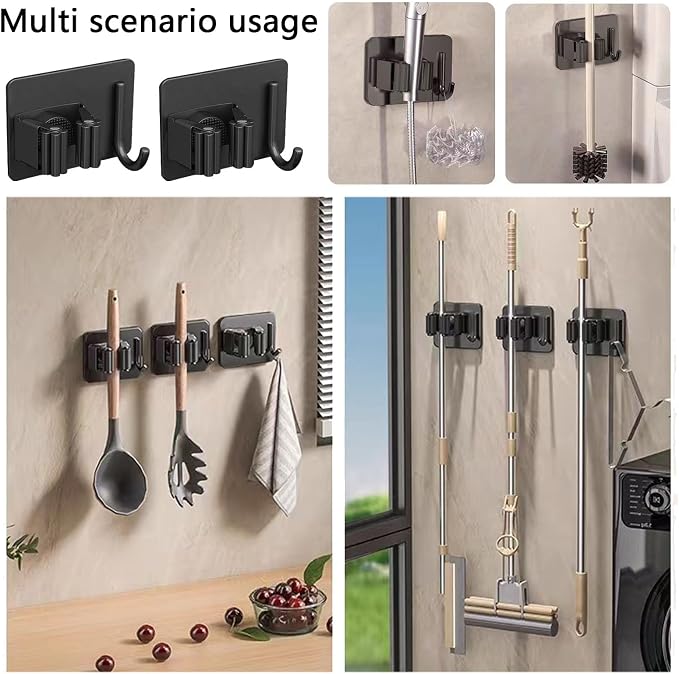 4Pcs Mop Broom Holder No Drill SUS304 Stainless Steel, Heavy Duty Tool - Image 2
