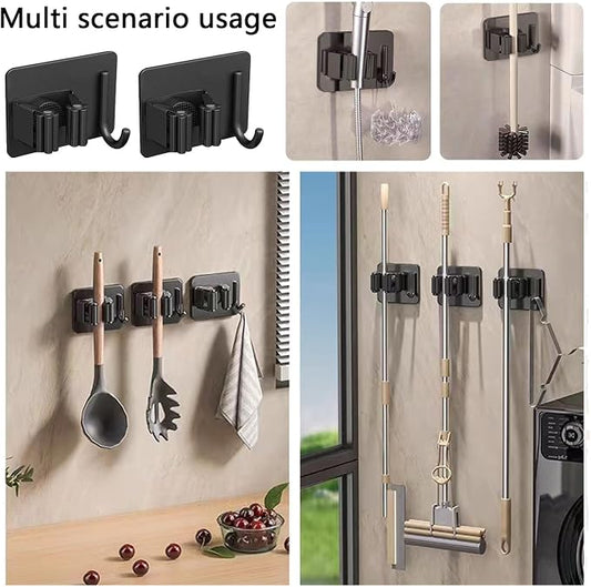 4Pcs Mop Broom Holder No Drill SUS304 Stainless Steel, Heavy Duty Tool - Image 2