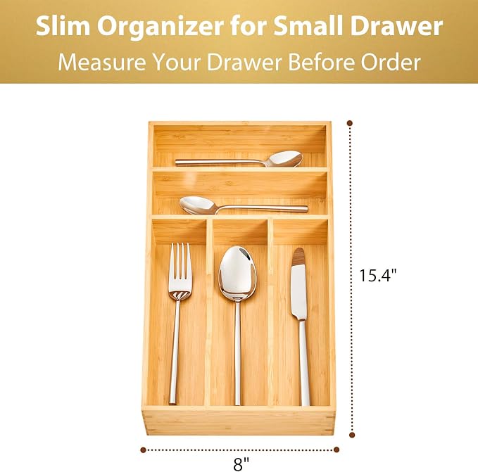Umilife Bamboo Kitchen Drawer Organizer, 8 Inch Silverware Utensils Tray Holder - Image 5