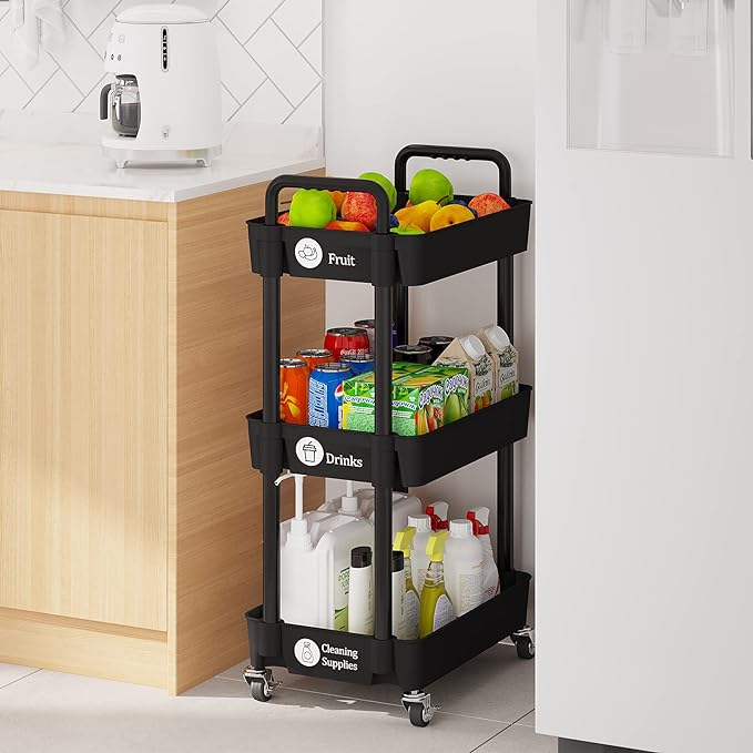 Laiensia 3-Tier Kitchen Storage Cart, Mobile Shelving Unit Cart - Image 4