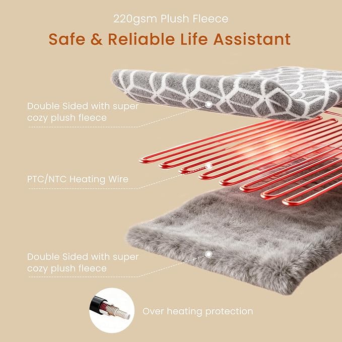 Heated Blanket Electric Throw Blanket with Built-in Button Controller 50"x60" One-Touch Ultra Cozy Soft Warm Heating Electric Blanket with 4 Heat Levels & 4 Hours Auto-Off Overheat Protection
