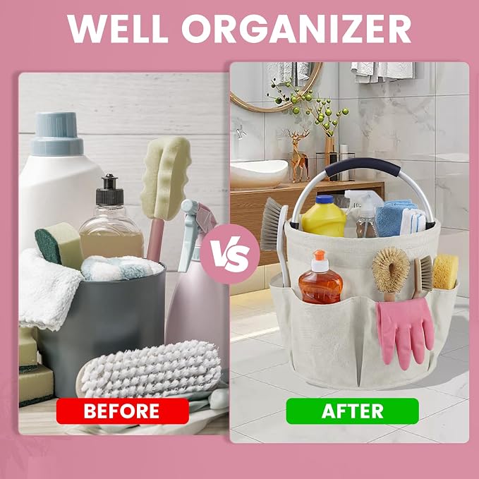 Cleaning Caddy with Handle and 6 Pockets, 17L Cleaning Supplies Organizer - Image 3