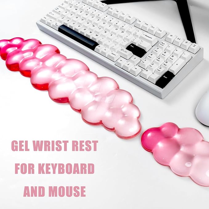 Ergonomic Cloud Silicone Gel Keyboard and Mouse Wrist Rest Set – Clear Wrist - Image 4