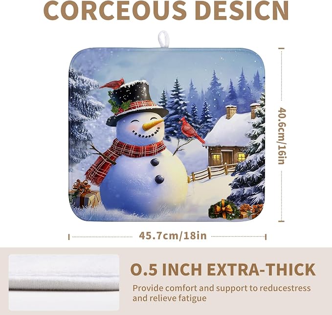 Winter Snowman Dish Drying Mat for Kitchen Counter 16x18 Snow Cardinals Pine - Image 2