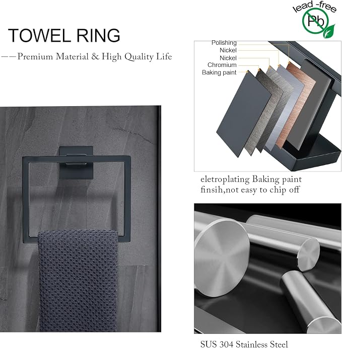 TNOMS Black Towel Bar Set 5-Piece Bathroom Hardware Set Including 23.6 Inch - Image 3