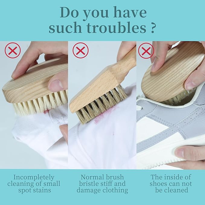 BFWood Laundry Stain Brush, Natural Soft Boar Bristles, Removes Tough Stains - Image 4