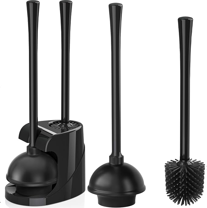 Toilet Plunger and Brush Set, Silicone Toilet Brush and Plunger by TRENTI
