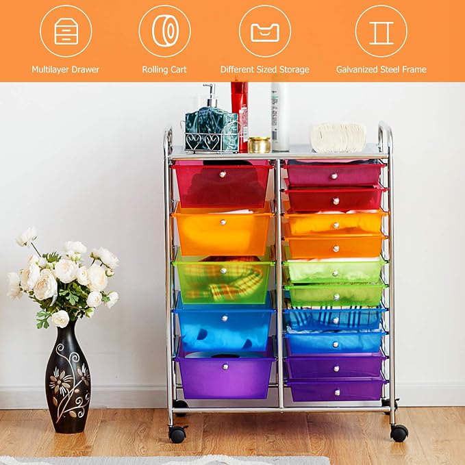 GOFLAME 15-Drawer Rolling Storage Cart, Utility Cart - Image 4