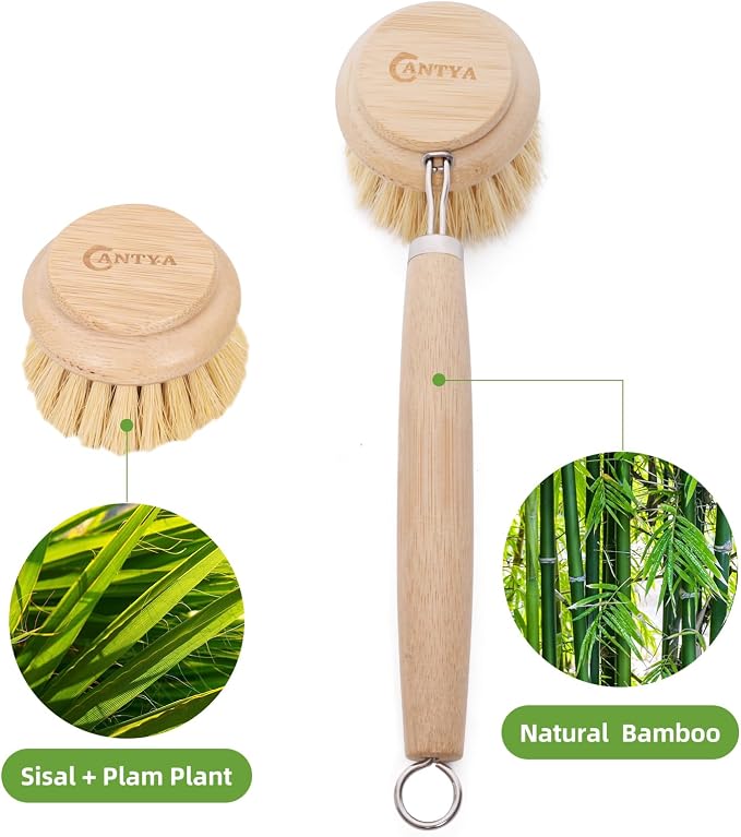 Bamboo Scrub Brush with Handle - Image 4