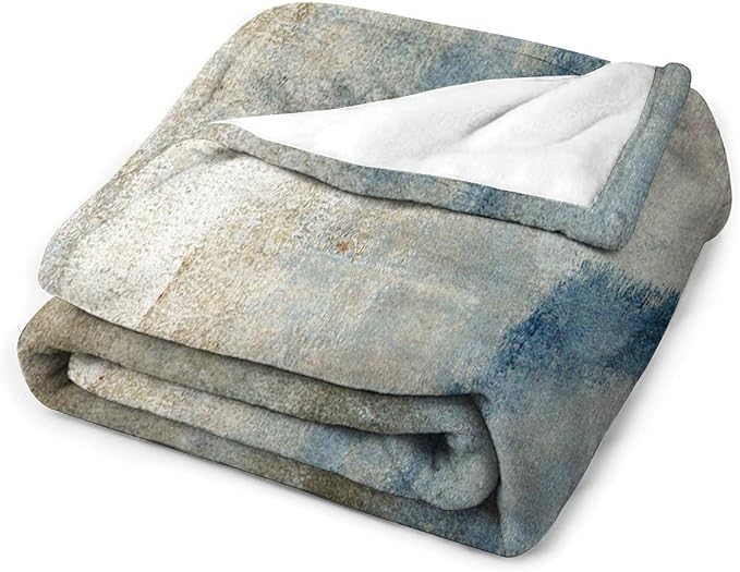 Abstract Gradient Blanket, Modern Fashion Art Blue Grey Brown Painting Strokes Pattern Soft Warm Cozy Plush Flannel Covers for Livingroom Bedroom Couch Chair Camping Travel Home Decor Tapestry 30x40in