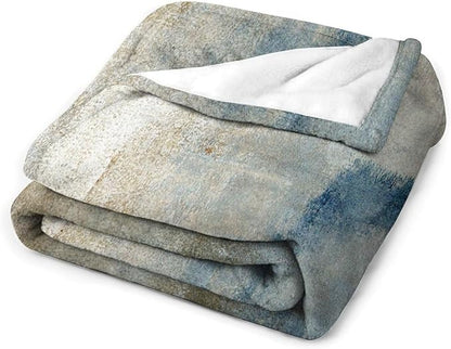 Abstract Gradient Blanket, Modern Fashion Art Blue Grey Brown Painting Strokes Pattern Soft Warm Cozy Plush Flannel Covers for Livingroom Bedroom Couch Chair Camping Travel Home Decor Tapestry 30x40in