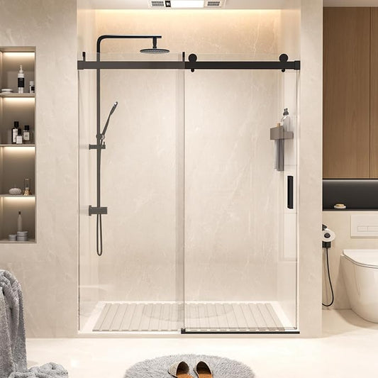 Shower Door 68–72 in W x 76 in H, Matte Black, 3/8" Tempered Glass Panel by Relaxcabine