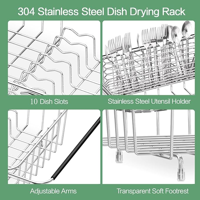 Large Dish Drainer Rack in Sink Adjustable, Expandable 304 Stainless Steel - Image 7