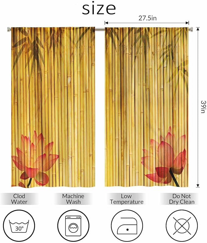 Bamboo Kitchen Curtains Pink Lotus Twigs Tree Branch Chinese Leaves Plants - Image 2