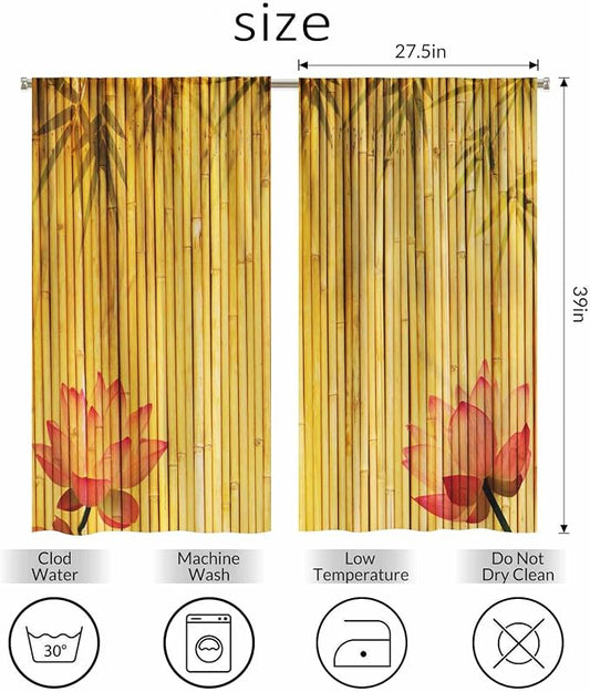 Bamboo Kitchen Curtains Pink Lotus Twigs Tree Branch Chinese Leaves Plants - Image 2