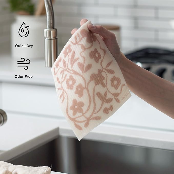 RECYCO Swedish Dishcloths for Kitchen | 6 Pack Floral Geo Washable Dish Rags | - Image 6