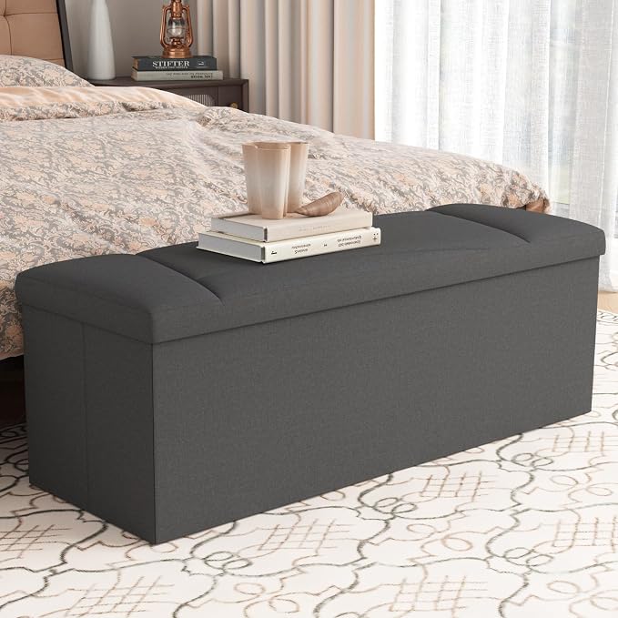 Ottoman with Storage, 43 Inches Folding Storage Ottoman Bench - Image 2