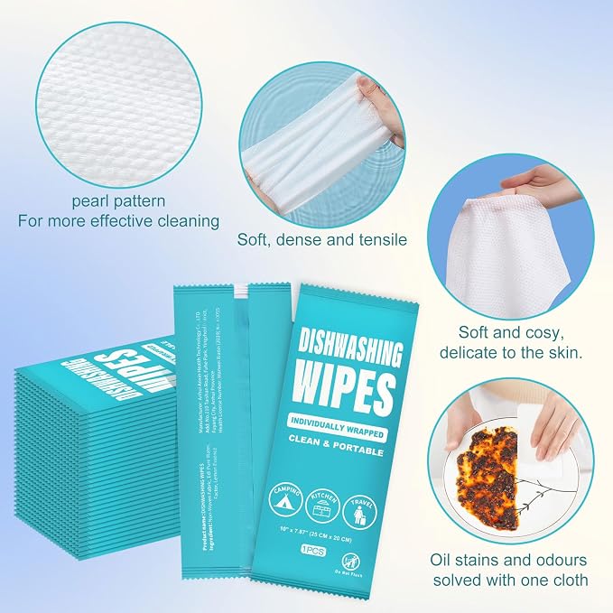 Dish Cleaning Wipes Individually Wrapped, Portable Kitchen Disposable Dish Soap - Image 2