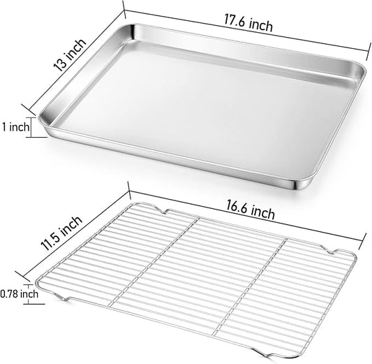 TeamFar Baking Sheet with Rack, 17.6 x 13 x 1 inch Stainless Steel Baking Pan - Image 2