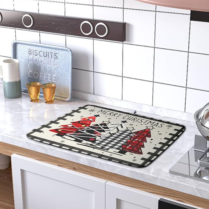 Christmas Trees Kitchen Dish Drying Mat 18x24 Inch Merry Christmas Black White - Image 5