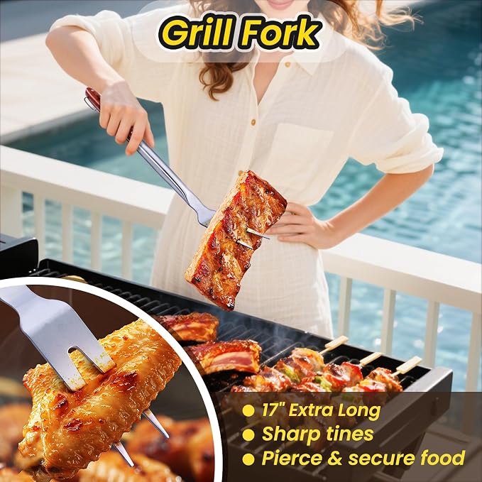 4PCS Grilling Accessories Rose Wooden BBQ Grilling Tools Set, Heavy Duty - Image 7