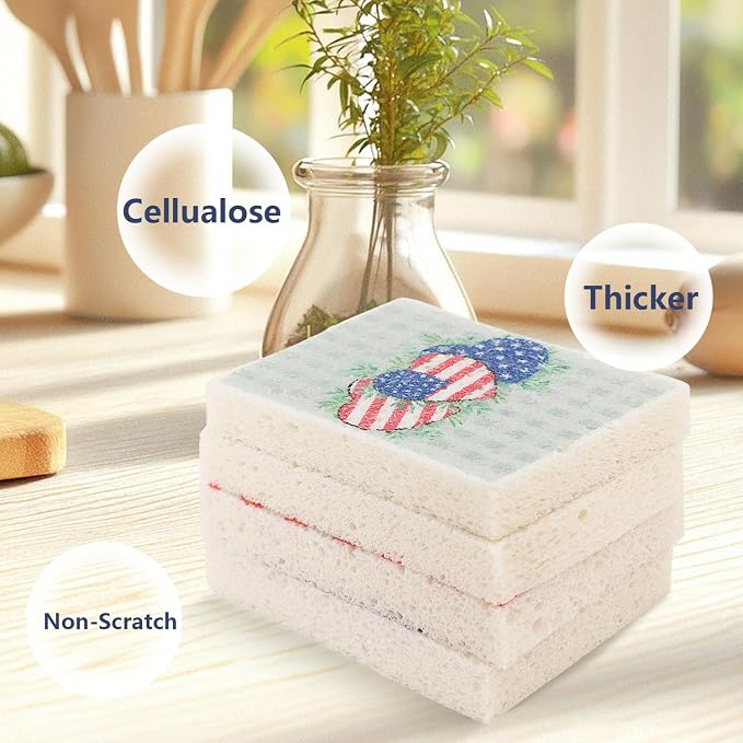 4Pcs USA Flag Heavy Duty Kitchen Dish Sponges | Large Odor Free Non-Scratch - Image 3