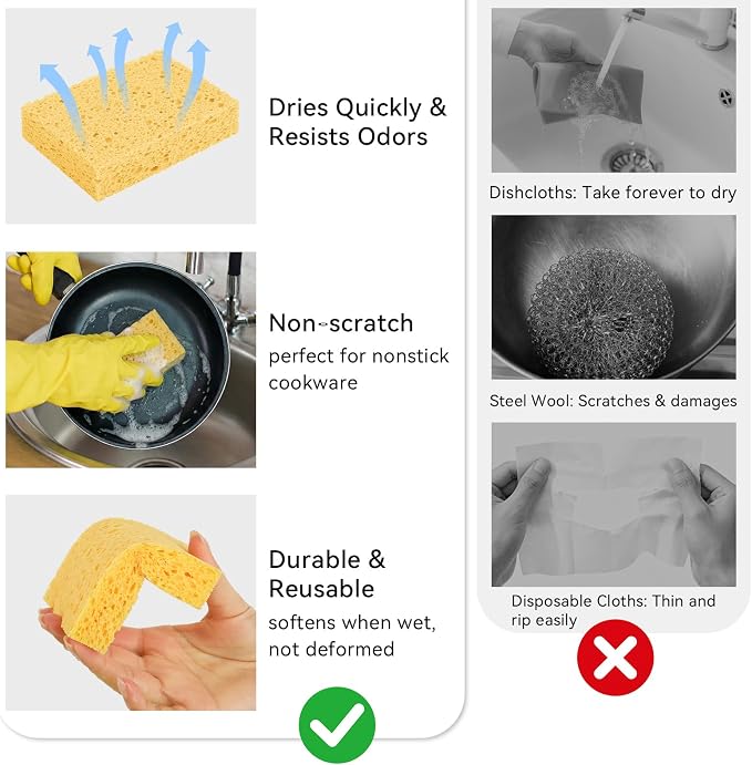 6 Pcs Kitchen Sponges for Dishes Cleaning, Non Scratch for Non Stick Cookware - Image 6
