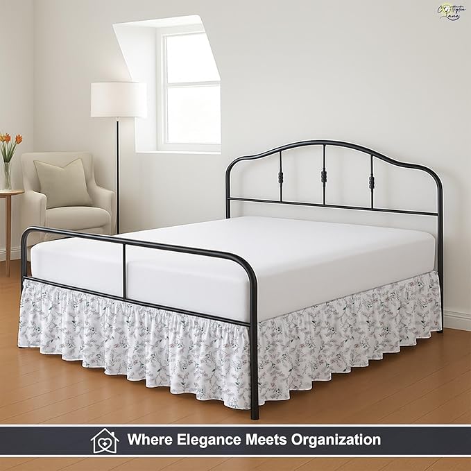 Cottington Lane Ruffled Bed Skirt King Size with Split Corner, Brushed Microfiber Hotel Quality Dust Ruffle, 14 Inch Drop Gathered Bedskirt, Soft, Stylish, Shrink & Fade Resistant, Coco Rose Leaf